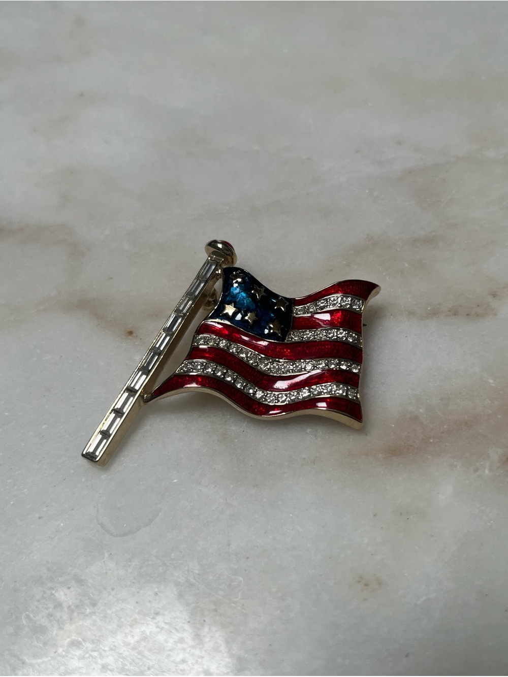 Vintage Butler & Wilson Enamel and Crystal American Flag Brooch